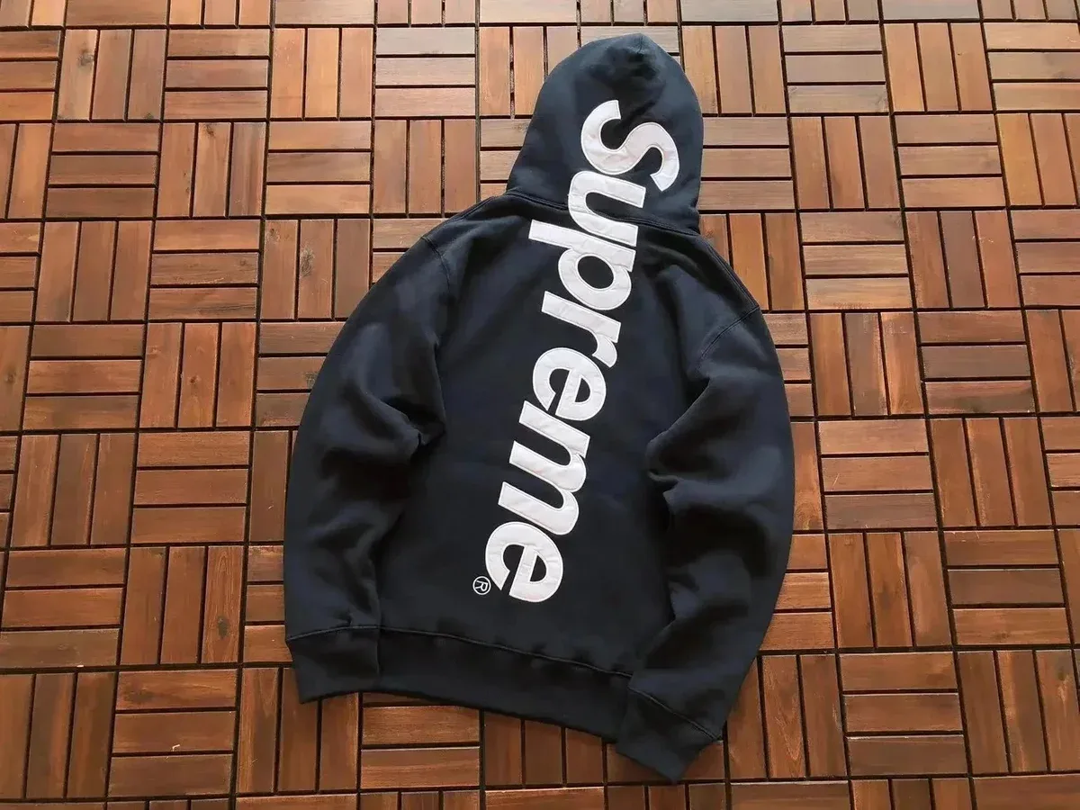 Supreme Hoodie Black White Logo Hooded Sweatshirt