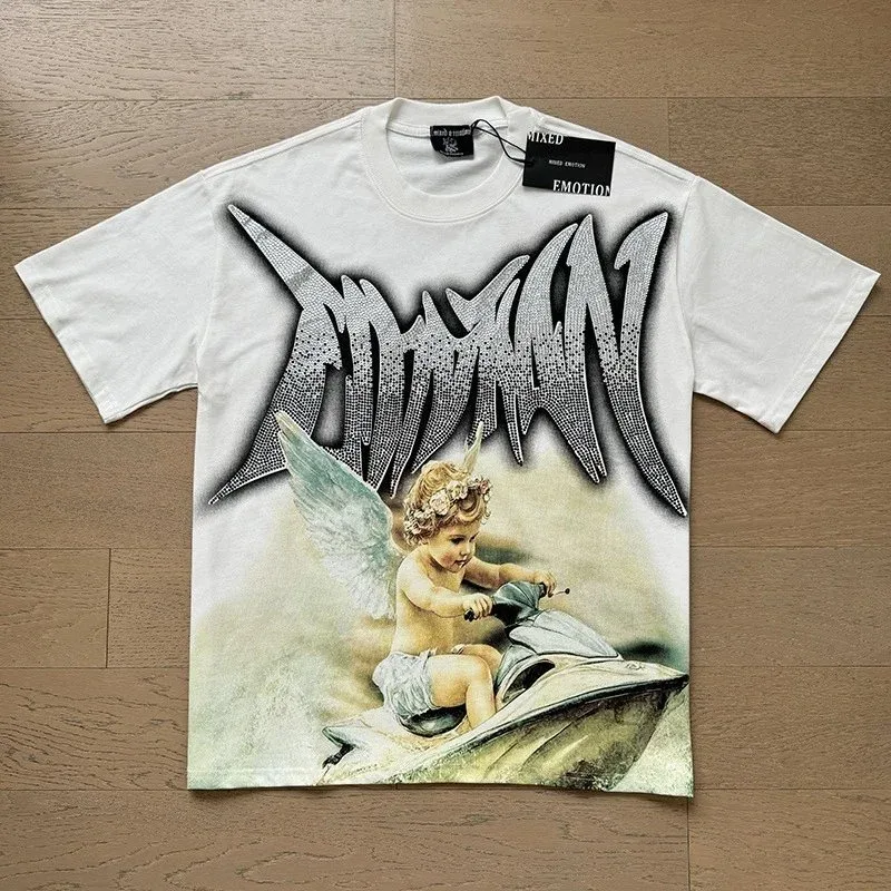 Mixed Emotion White Cherub Print T-Shirt