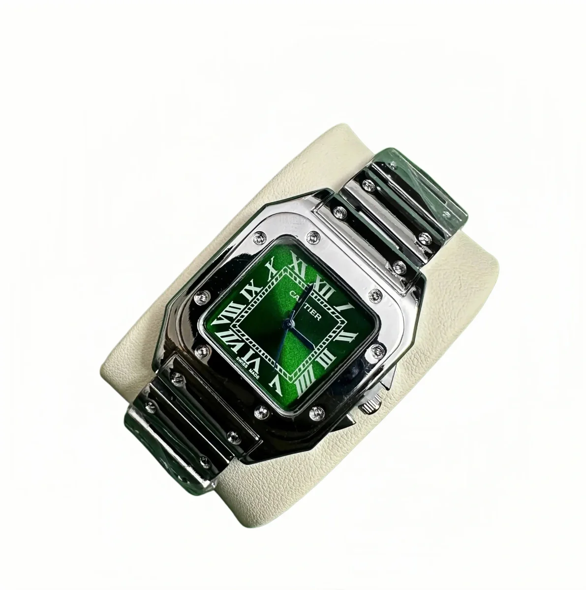Cartier Santos Green Dial Stainless Steel Watch