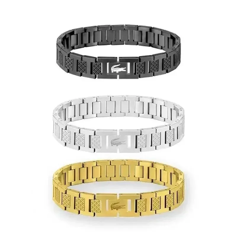 Lacoste Crocodile Link Bracelet Set - Black, Silver, Gold