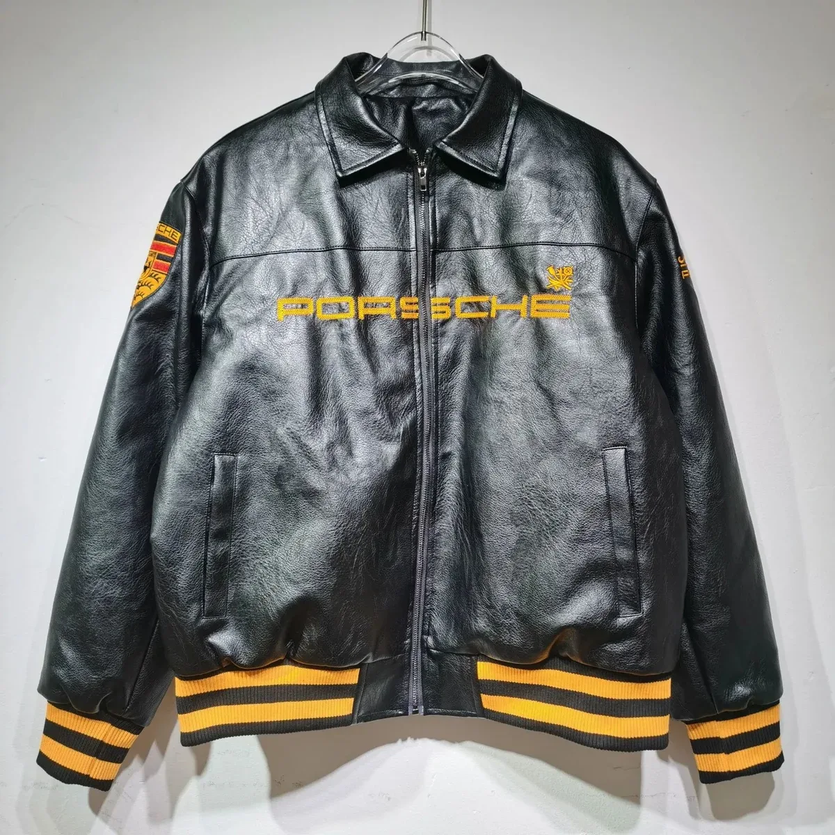 Porsche Black Embroidered Leather Jacket