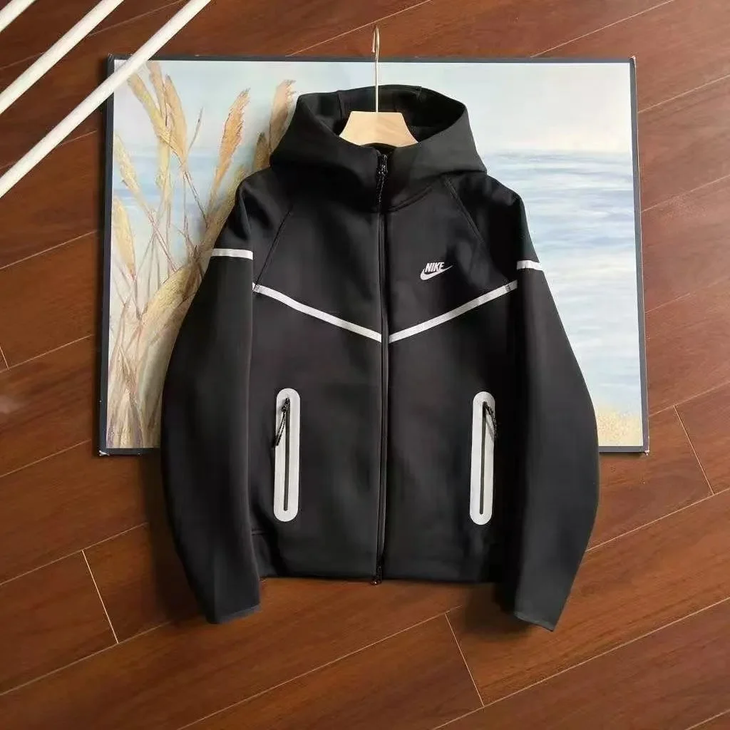 Nike Tech Fleece Black Jacket with White Accents