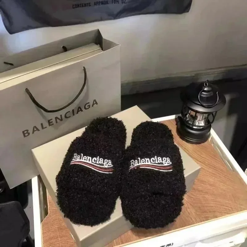 Balenciaga Fuzzy Slippers Black Sandals