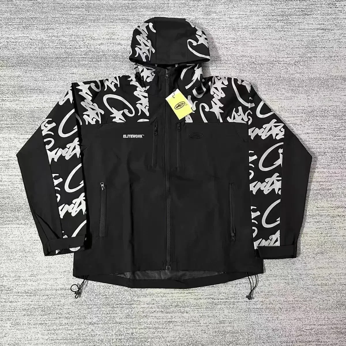 Unisex Black & White Graphic Print Windbreaker Jacket