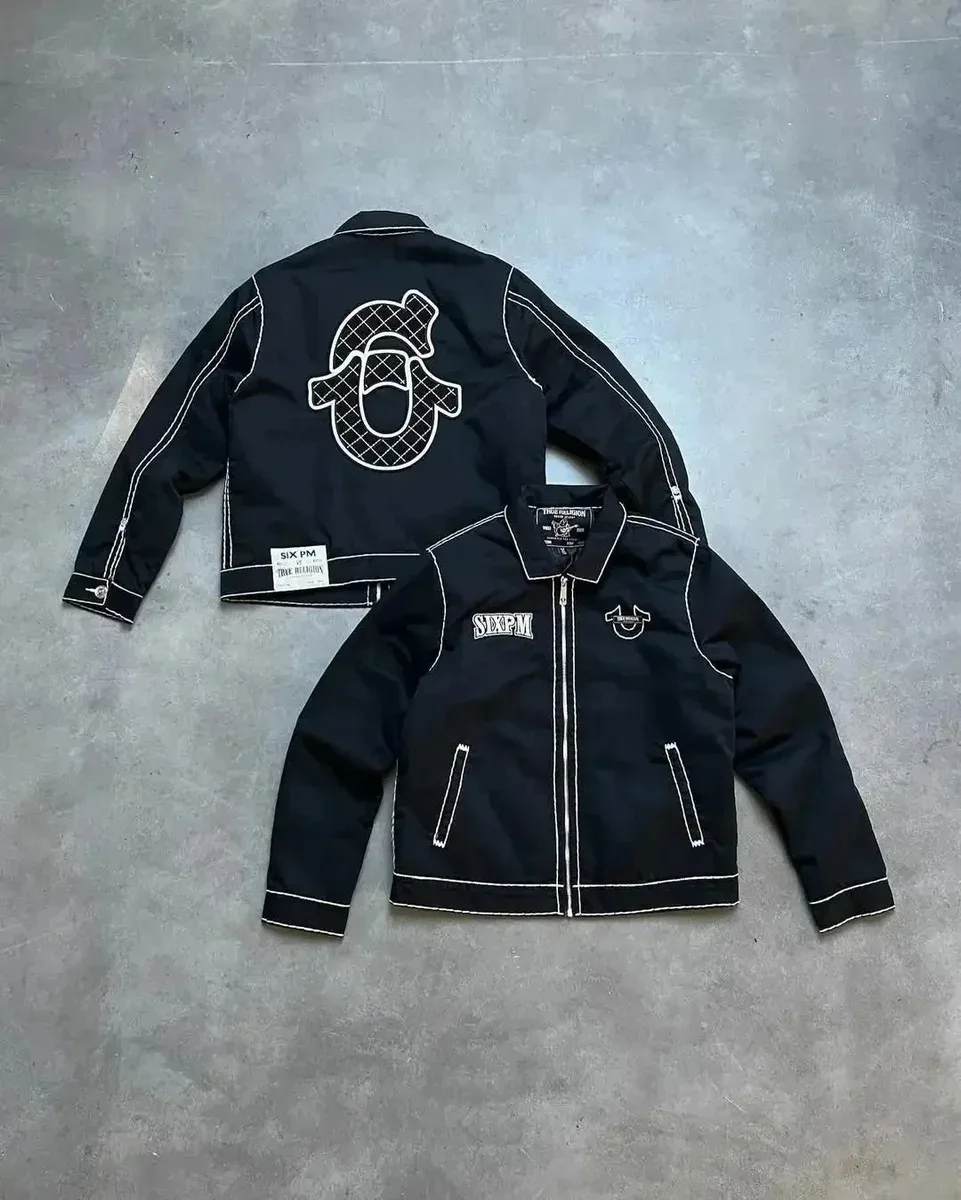 True Religion Six PM Black Jacket with White Stitching