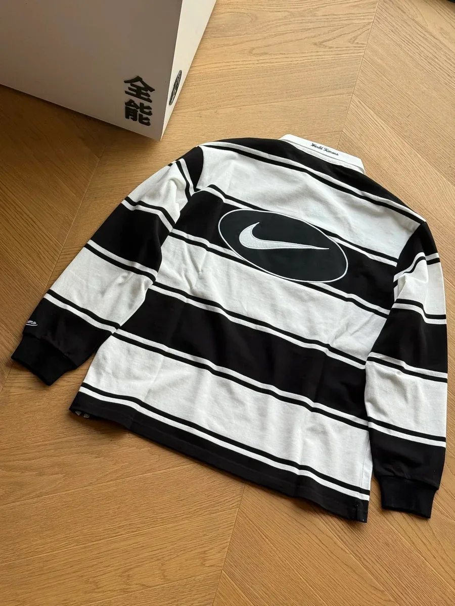 Nike Striped Rugby Polo Shirt Black/White