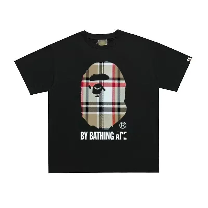 A Bathing Ape BAPE STA Black T-Shirt with Plaid Head Print