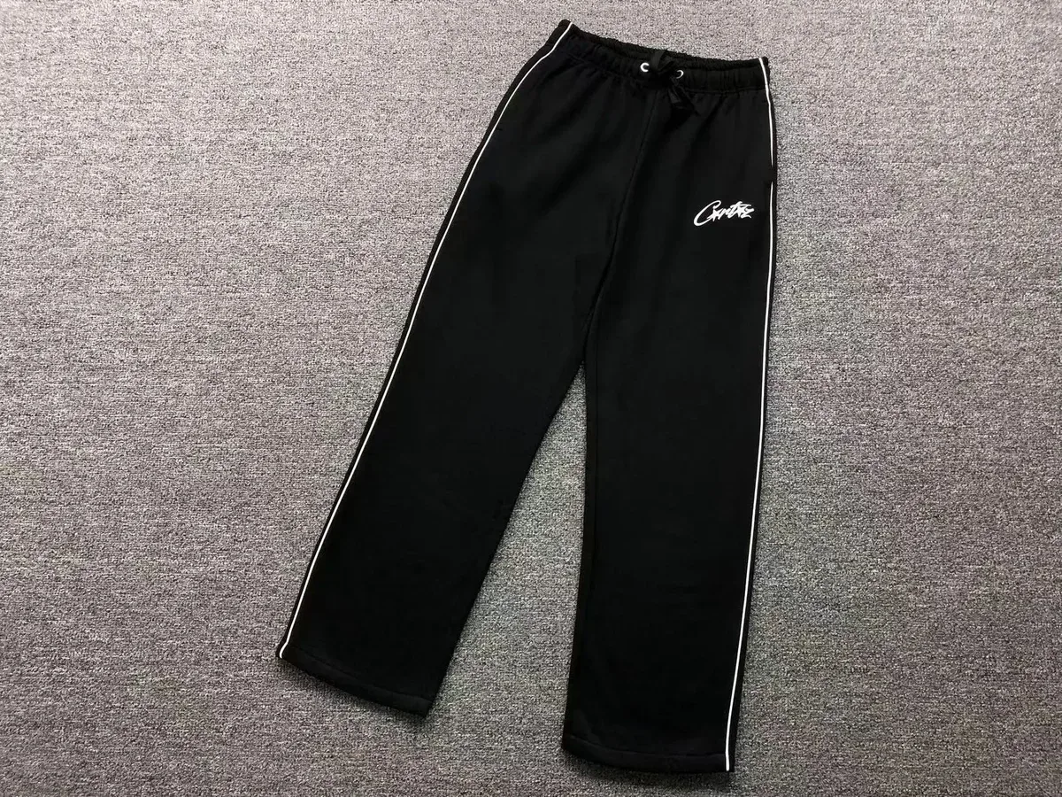 Corteiz RTW Black Track Pants with White Piping